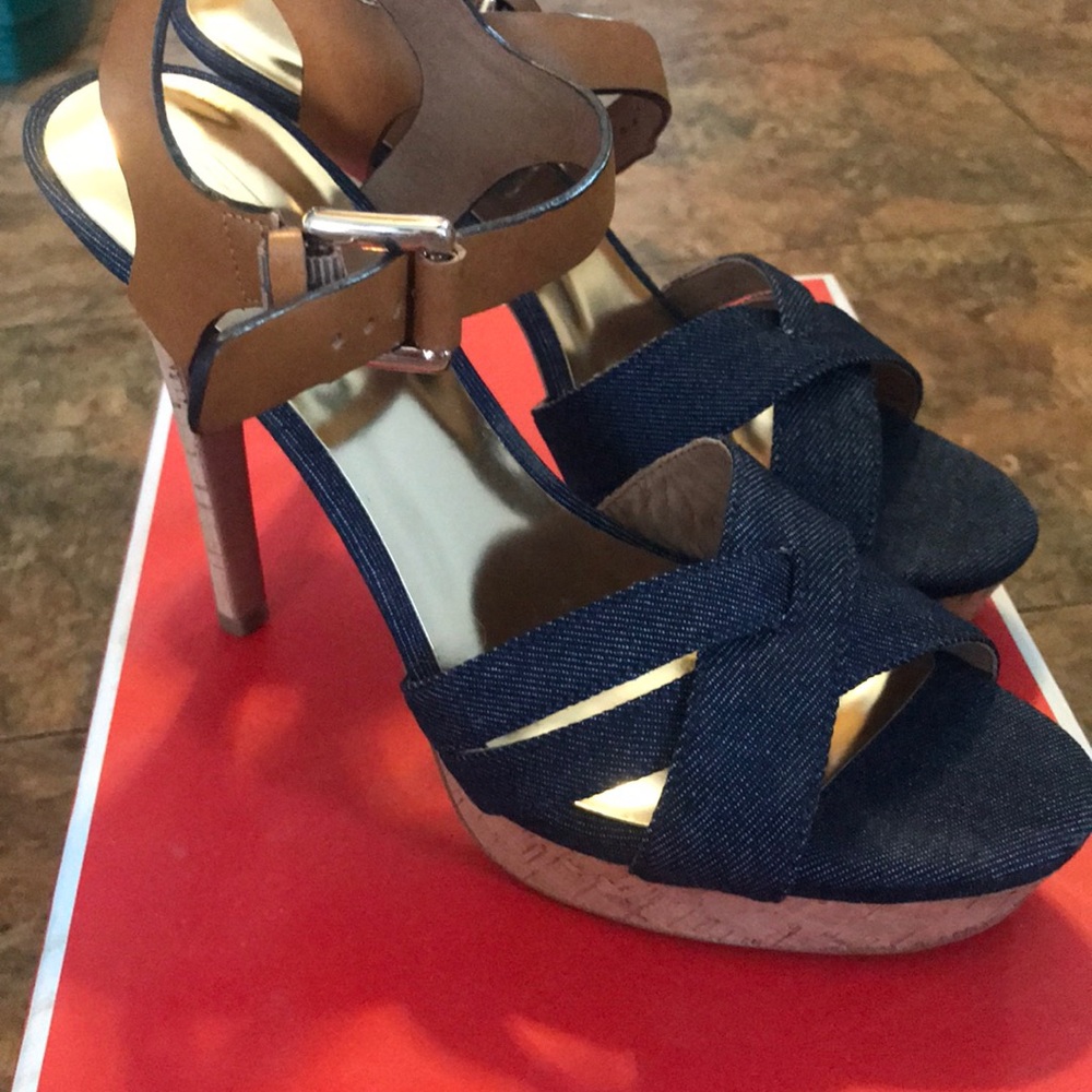 Coach Dani Denim/ Veg Leather Hugh Heels 8.5
